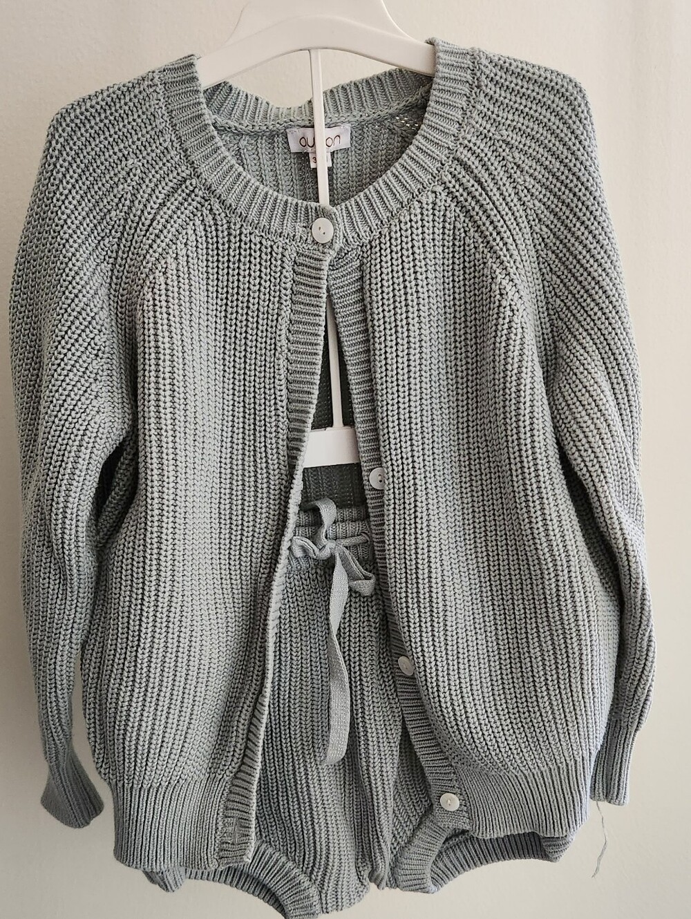 Classic Knit Cardigan and Short Set - Sage Green